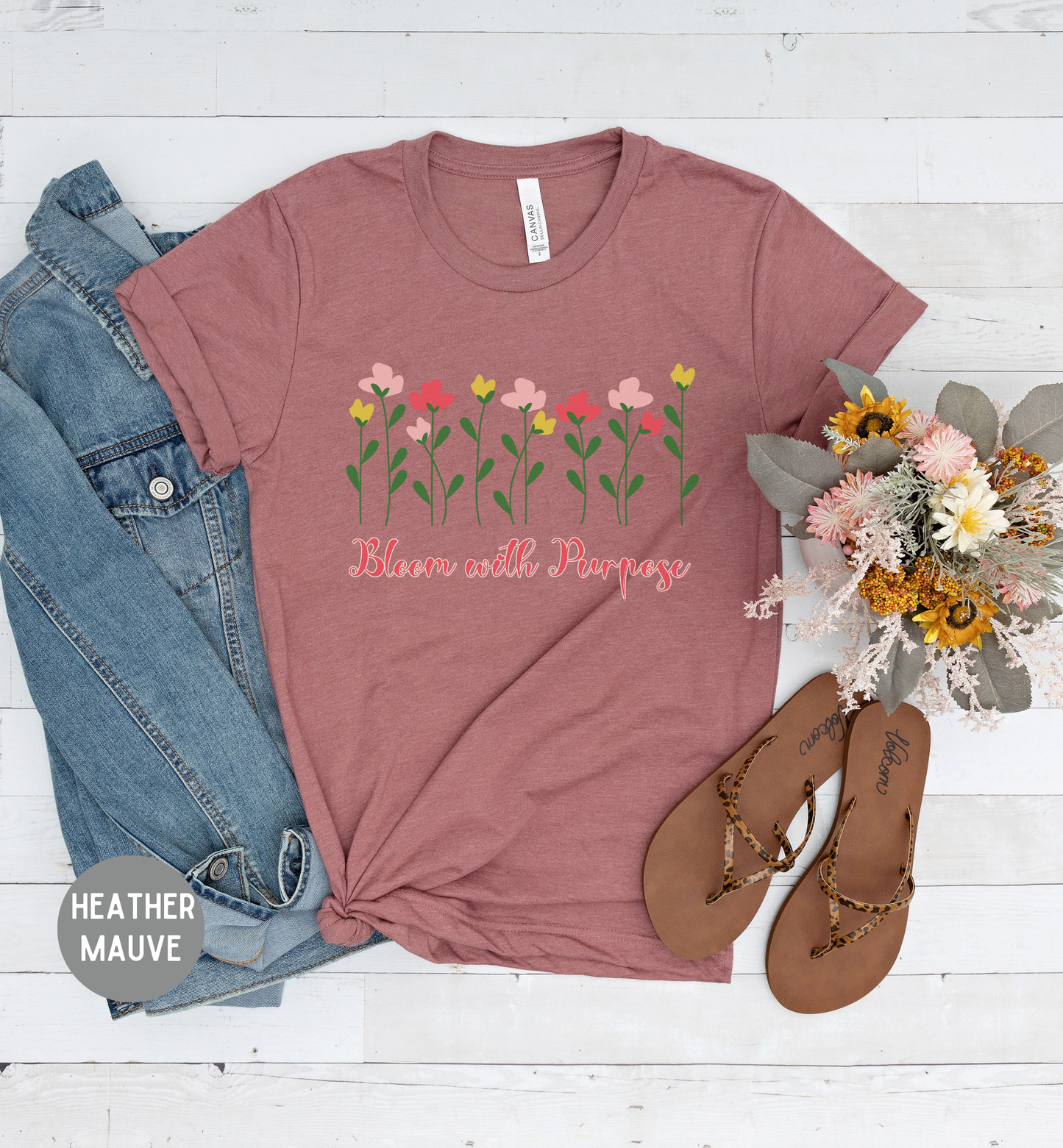 Bloom with Purpose T-Shirt | Floral Inspirational Tee | Faith-Based Encouragement Shirt | Christian Motivational Top | Soft Graphic Tee