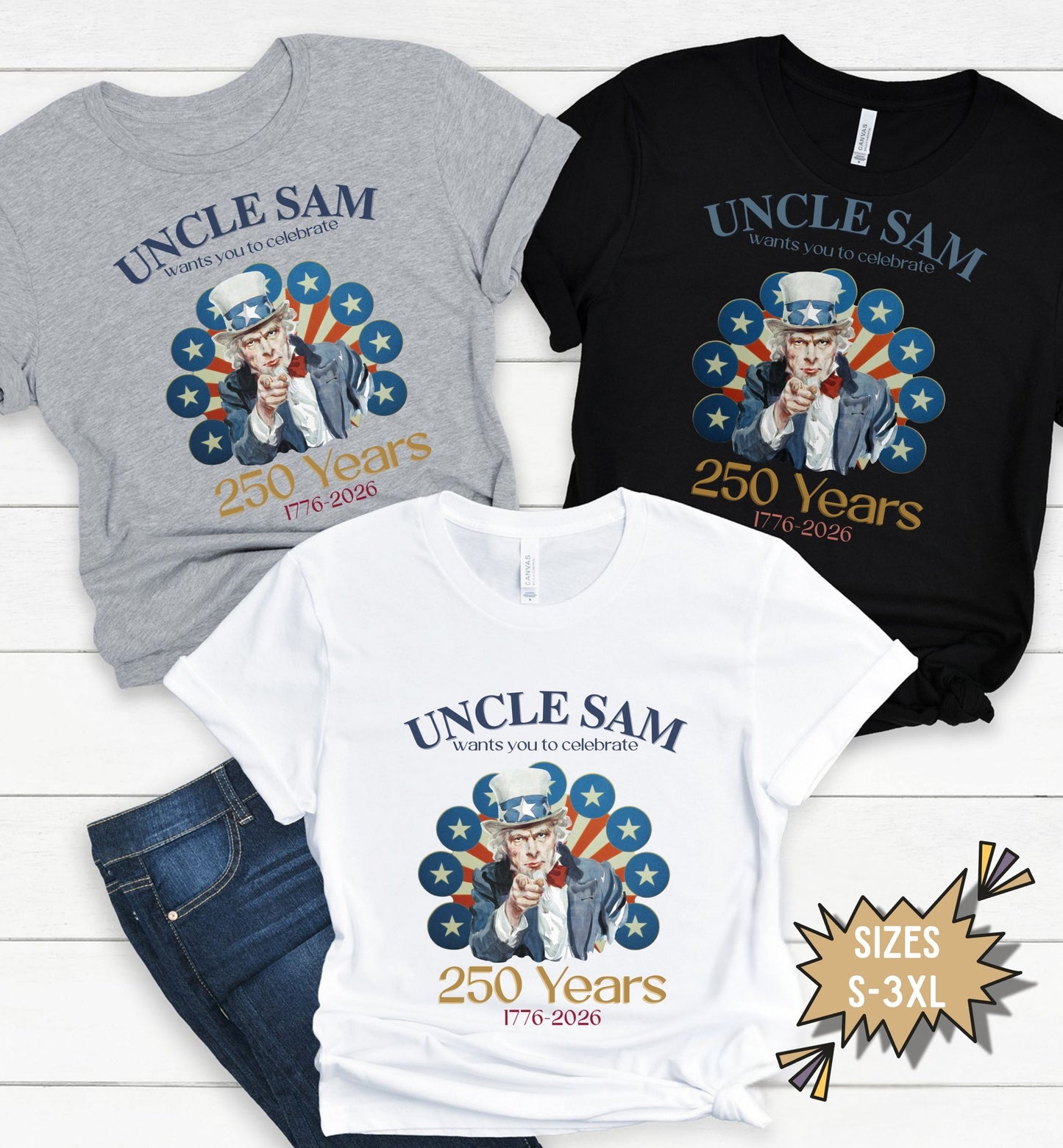Uncle Sam 250 Years Shirt, 1776-2026 America Anniversary Tee, Patriotic T-Shirt, USA Freedom Celebration, Freedom party shirt,