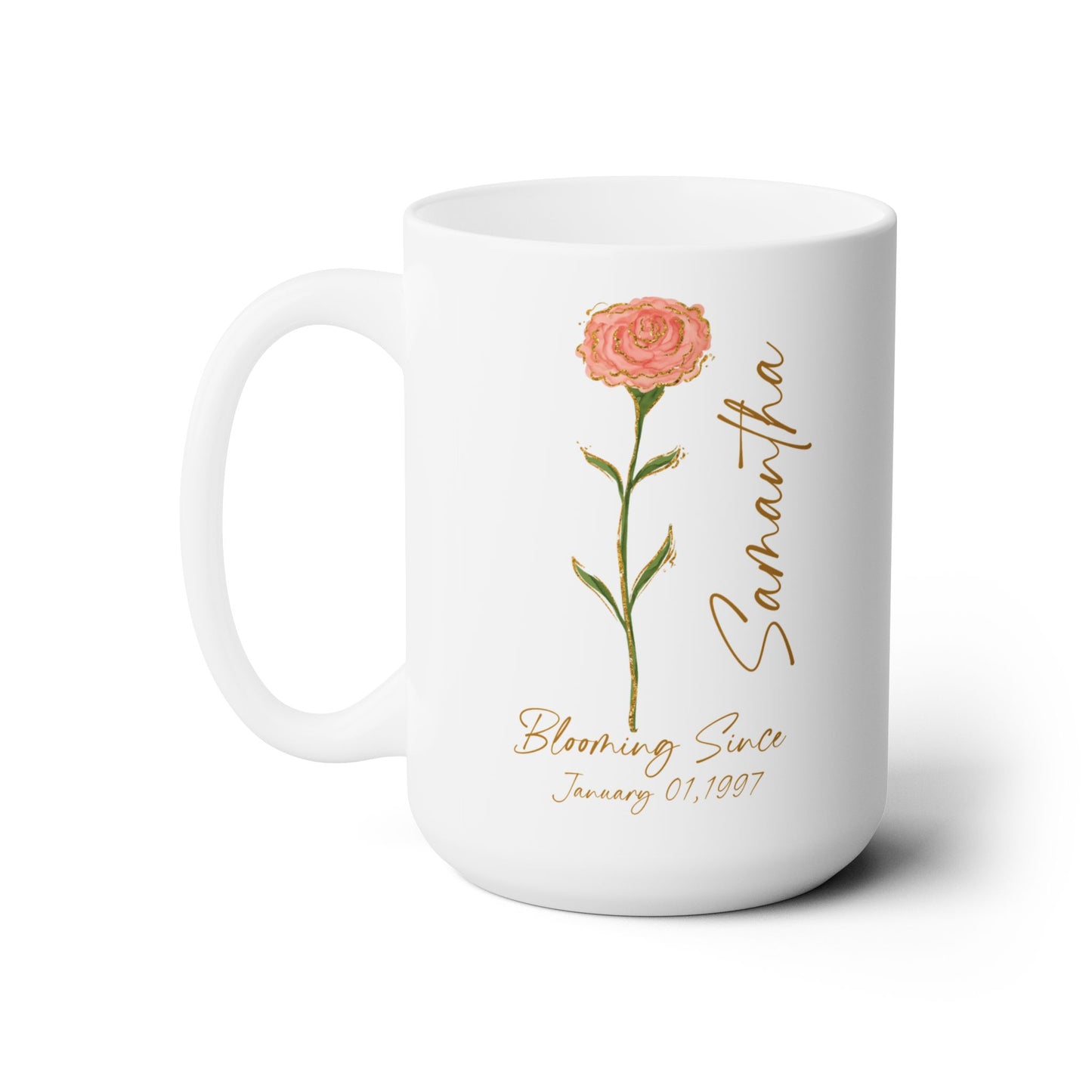 Personalized Birth Flower Mug with Name & Date, Custom Birthday Coffee Cup, Floral Gift for Her, Birth Month Flower Mug, Meaningful Keepsake