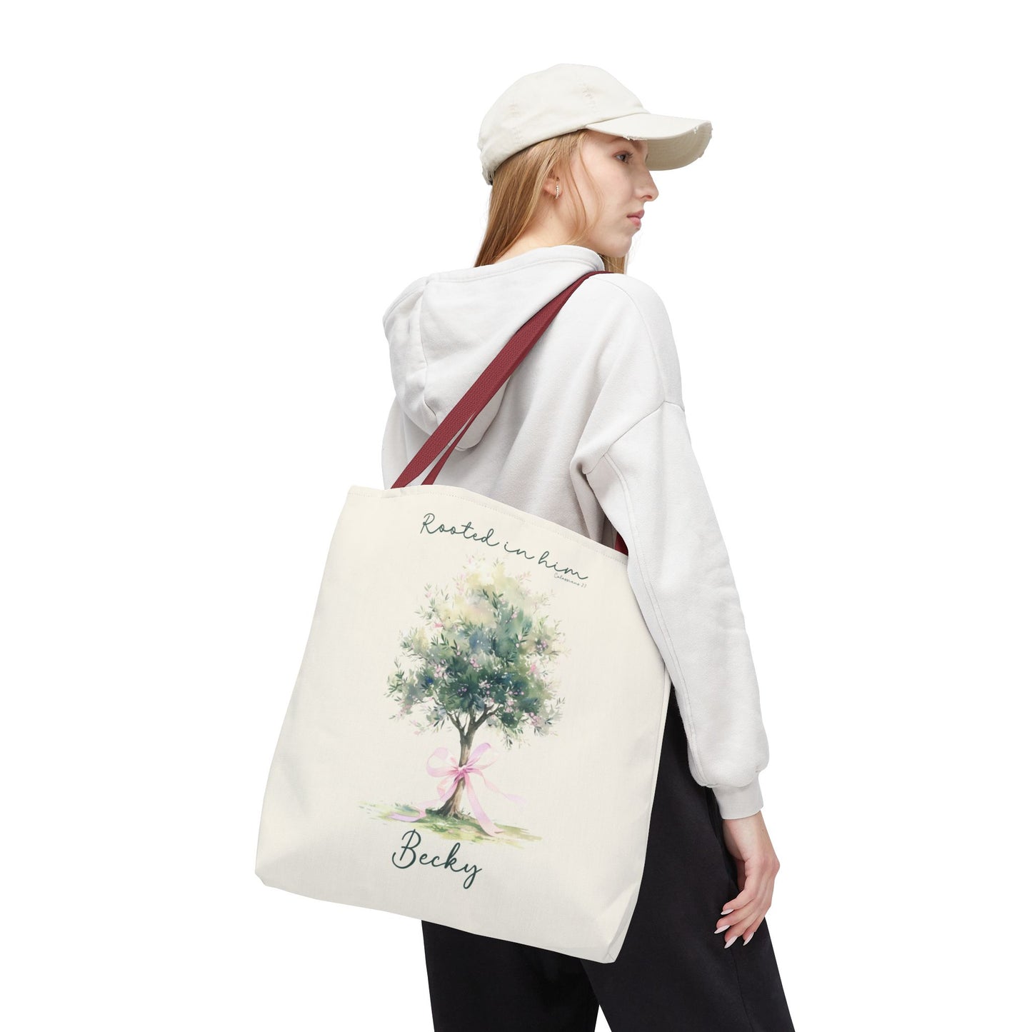 Christian tote bag, Rooted in him, Bible bag, Bible verse gift, Faith tote, Christian Girl gift, Baptism gift, Chruch bag, Scripture gift.