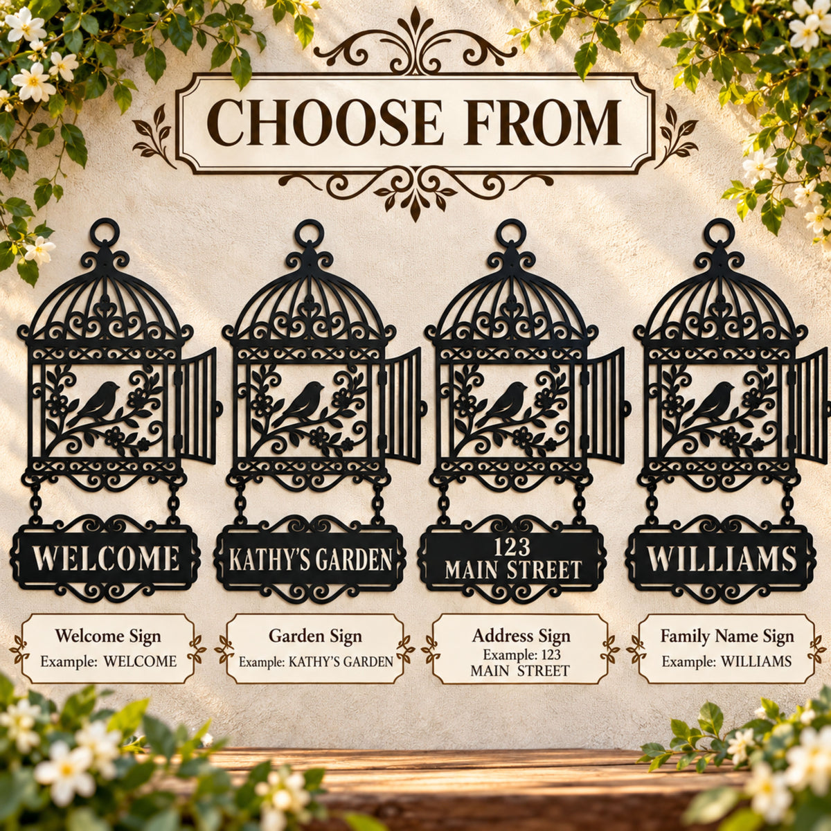 Personalized Metal Welcome Sign, Birdcage Wall Decor, Custom Address Sign, Garden Sign, Family Name Sign, Bird Lover Gift, Porch Decor