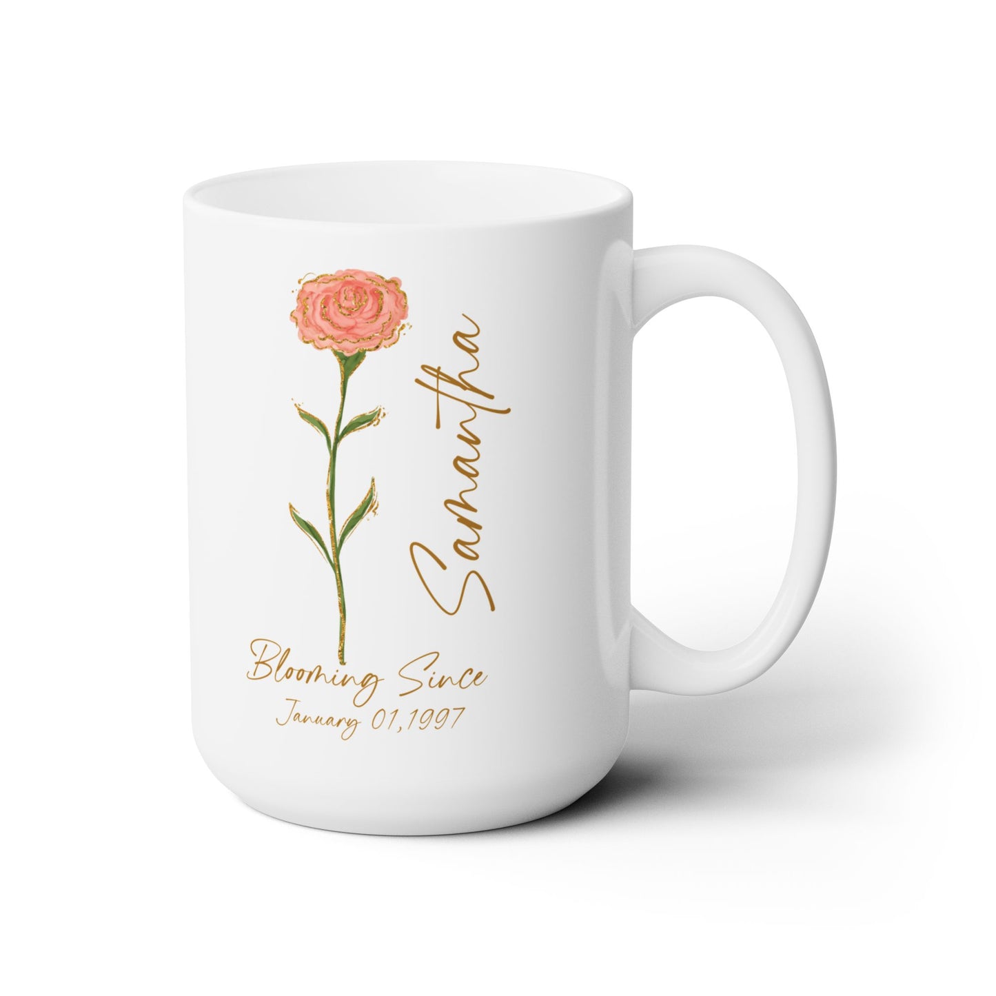 Personalized Birth Flower Mug with Name & Date, Custom Birthday Coffee Cup, Floral Gift for Her, Birth Month Flower Mug, Meaningful Keepsake