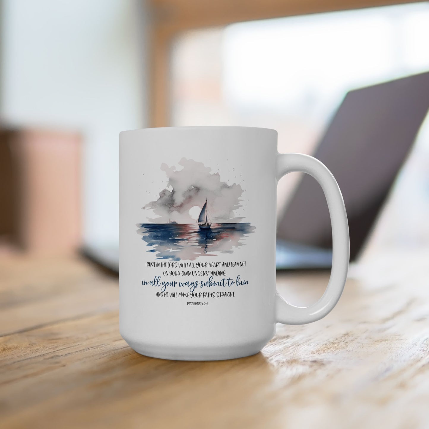 Proverbs 3:5-6 coffe mug, Sailing mug, Bible verse mug, inspirational Christian Faith mug, religious gift, sea lovers mug, gift for boater.