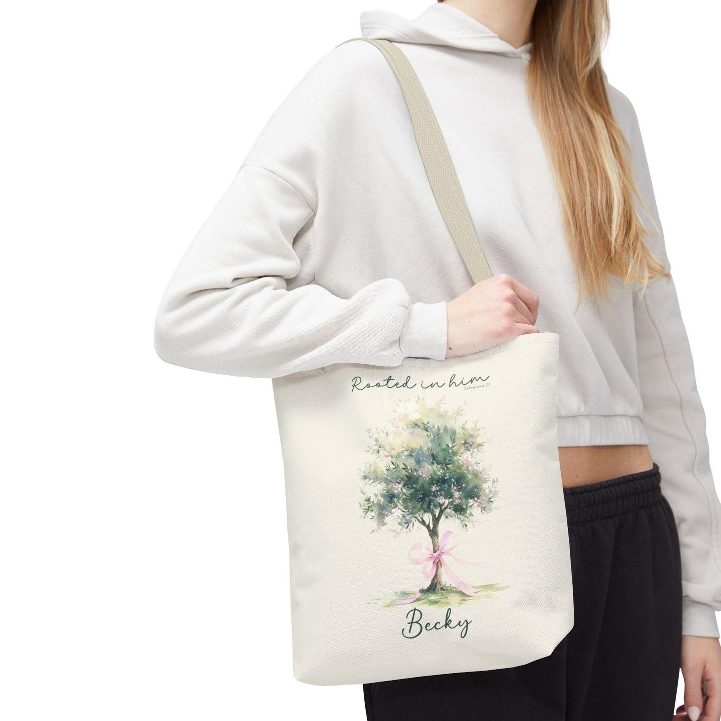 Christian tote bag, Rooted in him, Bible bag, Bible verse gift, Faith tote, Christian Girl gift, Baptism gift, Chruch bag, Scripture gift.