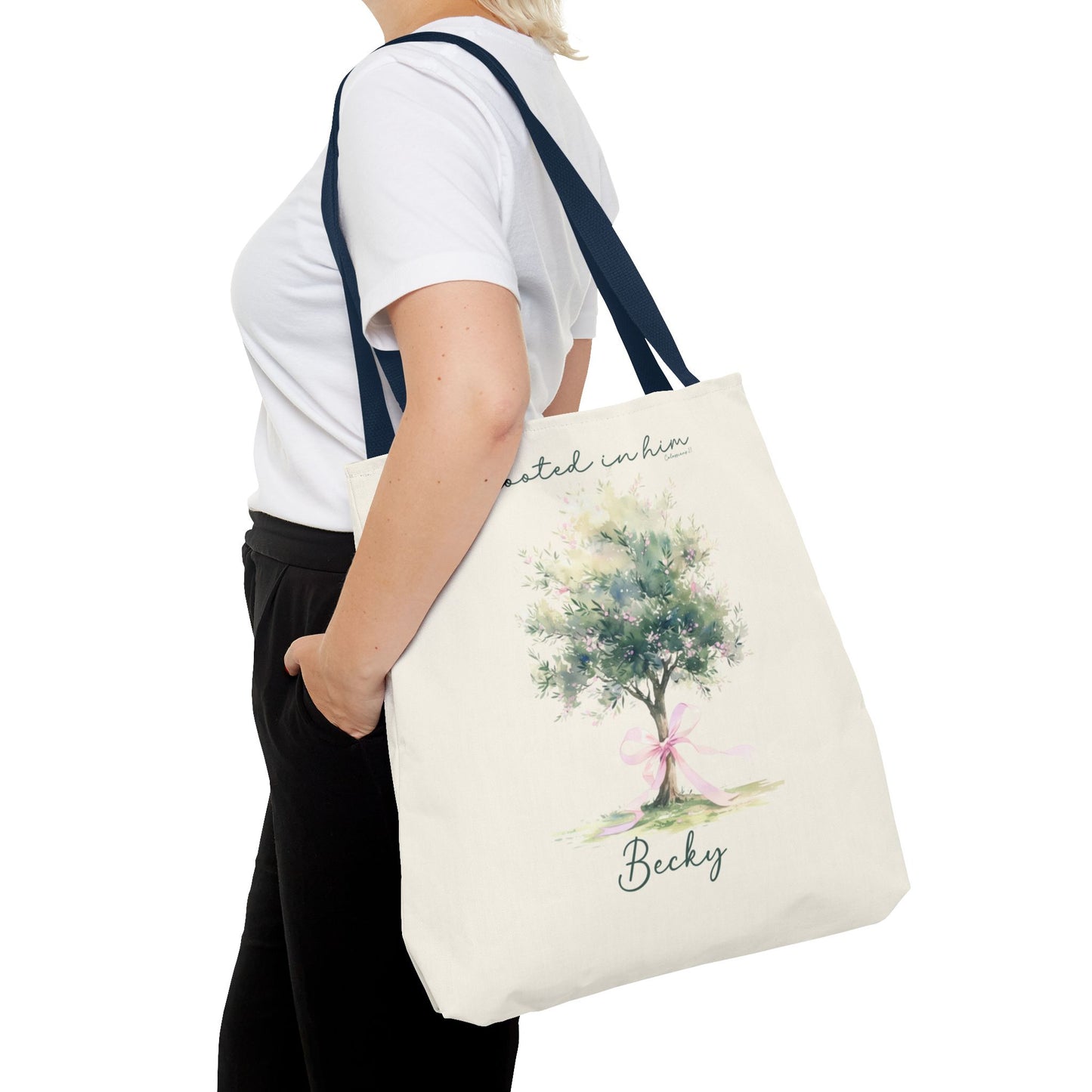 Christian tote bag, Rooted in him, Bible bag, Bible verse gift, Faith tote, Christian Girl gift, Baptism gift, Chruch bag, Scripture gift.