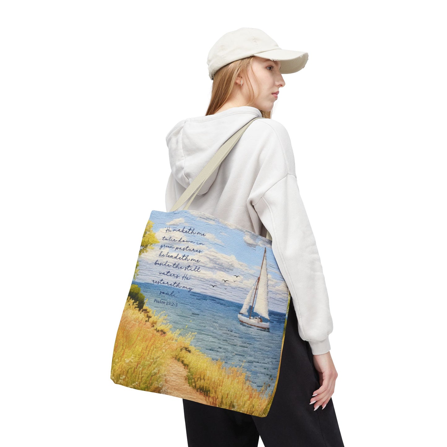 Psalm 23, Bible study tote bag, Christian tote, Weekender bag , Scripture tote , Beach tote bag, Coastal tote, Church bag, Gift for Friend.