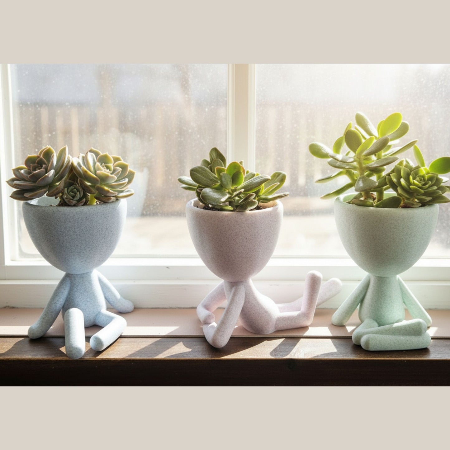Mini Pot People Planter Set – 5” Succulent Planter Trio (Choose Your Style) Laid Back, Criss Cross, or Laying Down