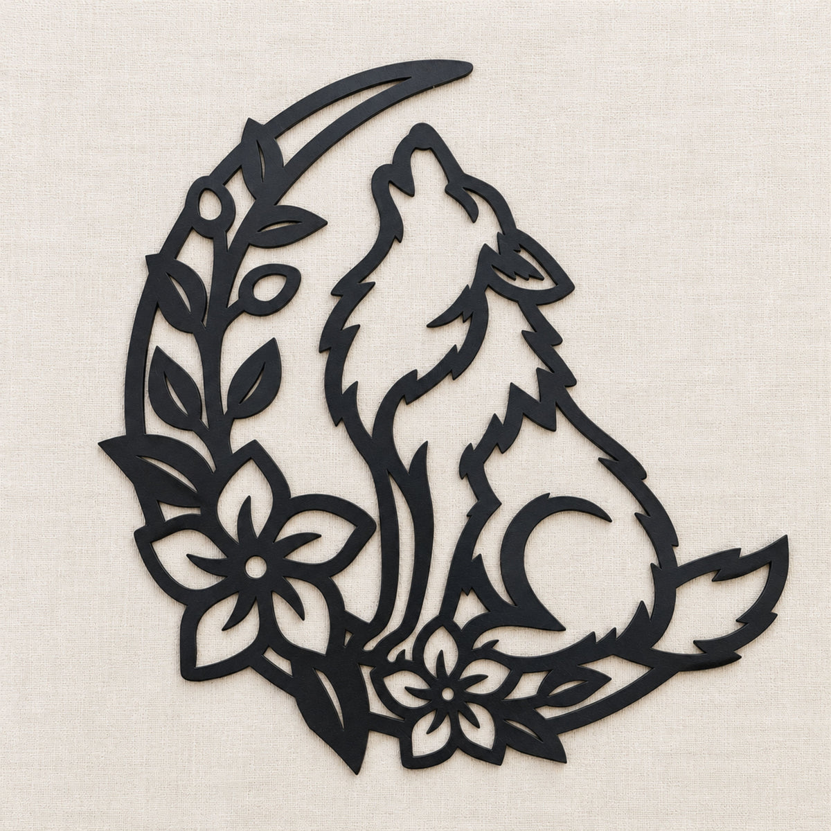 Wolf Metal Wall Art, Howling Wolf Sign, Woodland Floral Decor, Wolf Lover Gift, Boho Wall Art, Nursery Art, Metal Wall Decor.