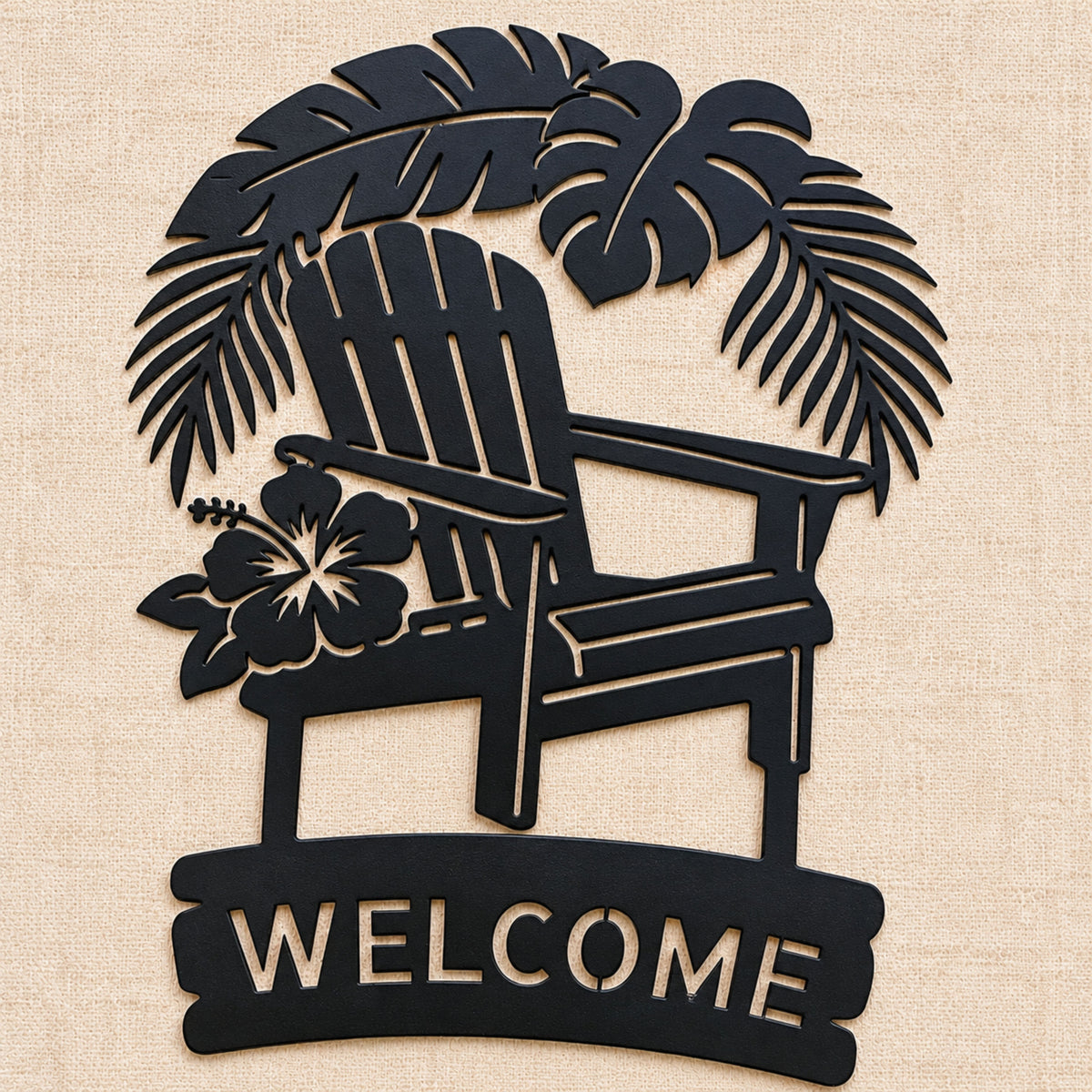 Tropical Metal Welcome Sign, Personalized Address Sign, Family Name Sign, Adirondack Chair Decor, Beach House Porch Sign, Garden Wall Decor