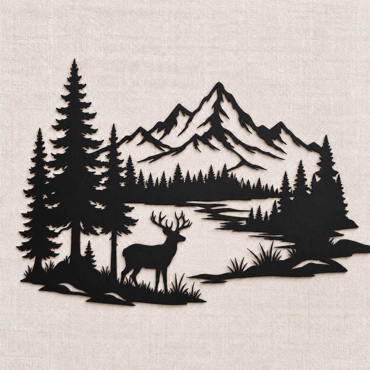 Deer Metal Wall Art, Mountain Lake Wildlife Sign, Rustic Cabin Decor, Forest Wall Hanging, Hunting Lodge Gift