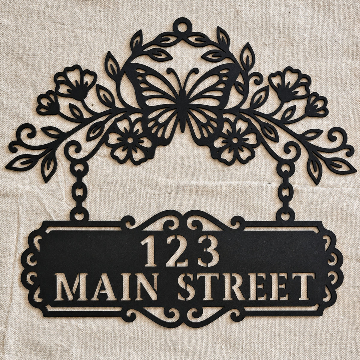 Personalized Butterfly Metal Sign, Custom Garden Sign, Floral Welcome Sign, House Number Sign, Family Name Decor, Housewarming Gift.