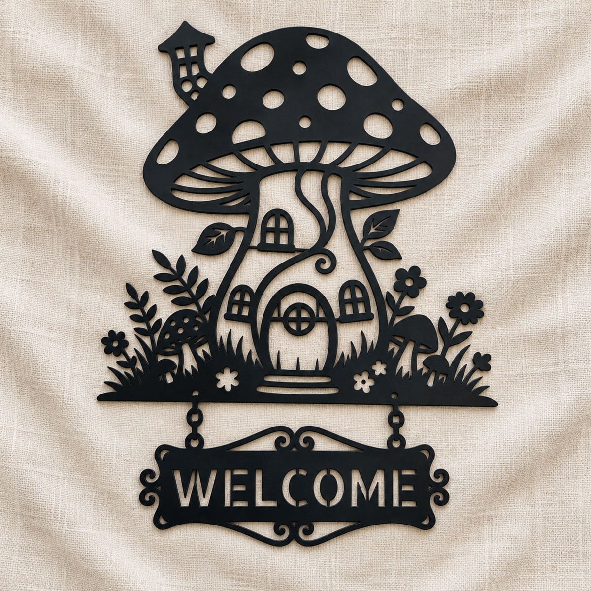 Mushroom House Metal Sign, Personalized Garden Sign, Fairy Garden Decor, Mushroom Welcome Sign, Custom Address Sign, Whimsical Garden Gift.