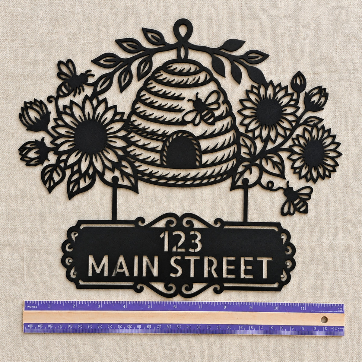 Personalized Bee & Sunflower Metal Sign, Custom Beehive Garden Decor, Welcome Sign, House Address Sign, Family Name Gift, Housewarming gift.