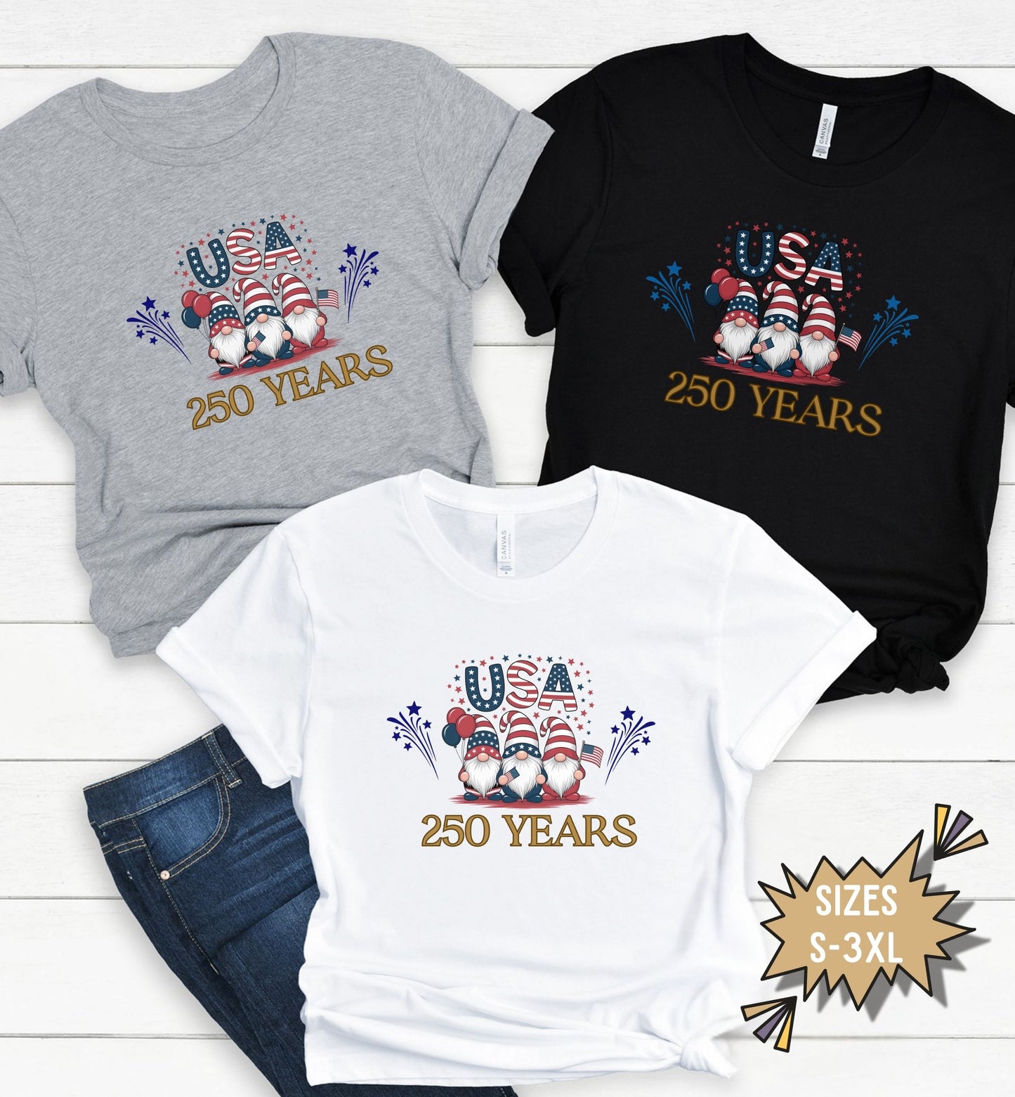 USA 250 Years Shirt, Patriotic Gnome T-Shirt, America 250th Anniversary, Fourth of July, USA Birthday, Semiquincentennial,, Patriotic tee