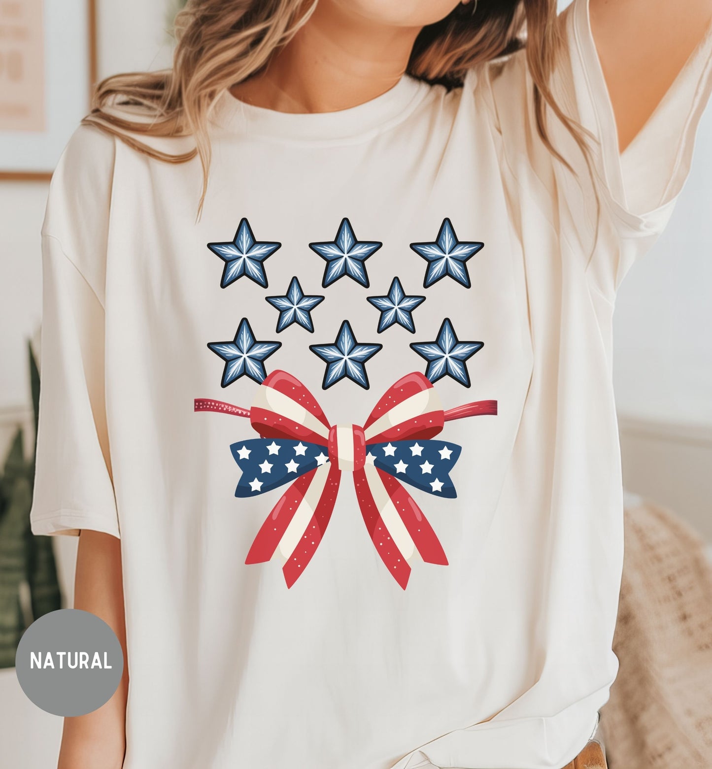 Patriotic Bow Shirt, Red White and Blue Tee, Fourth of July Shirt, Stars and Stripes Shirt, USA Patriotic Graphic Tee, America Birthday