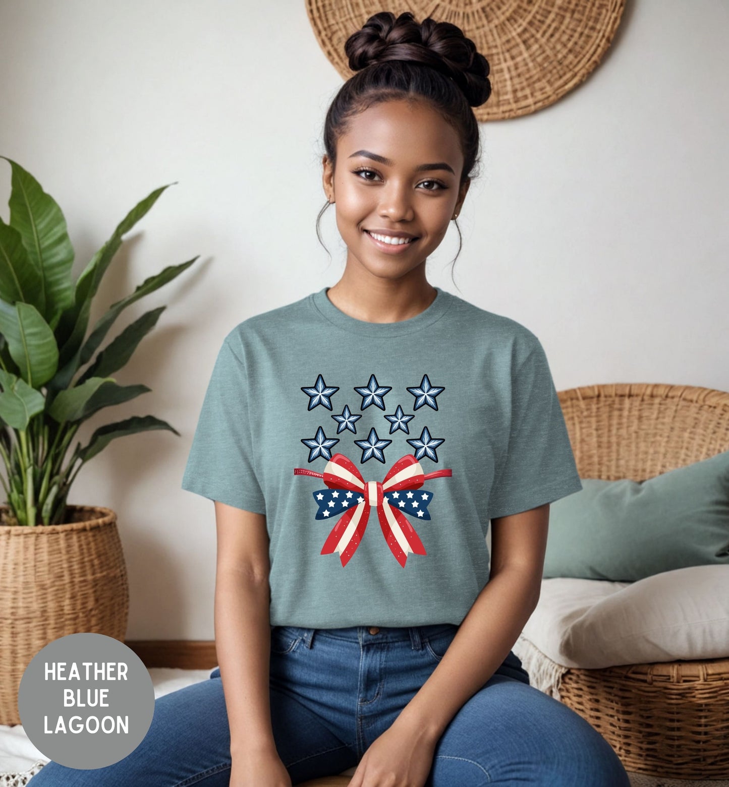 Patriotic Bow Shirt, Red White and Blue Tee, Fourth of July Shirt, Stars and Stripes Shirt, USA Patriotic Graphic Tee, America Birthday