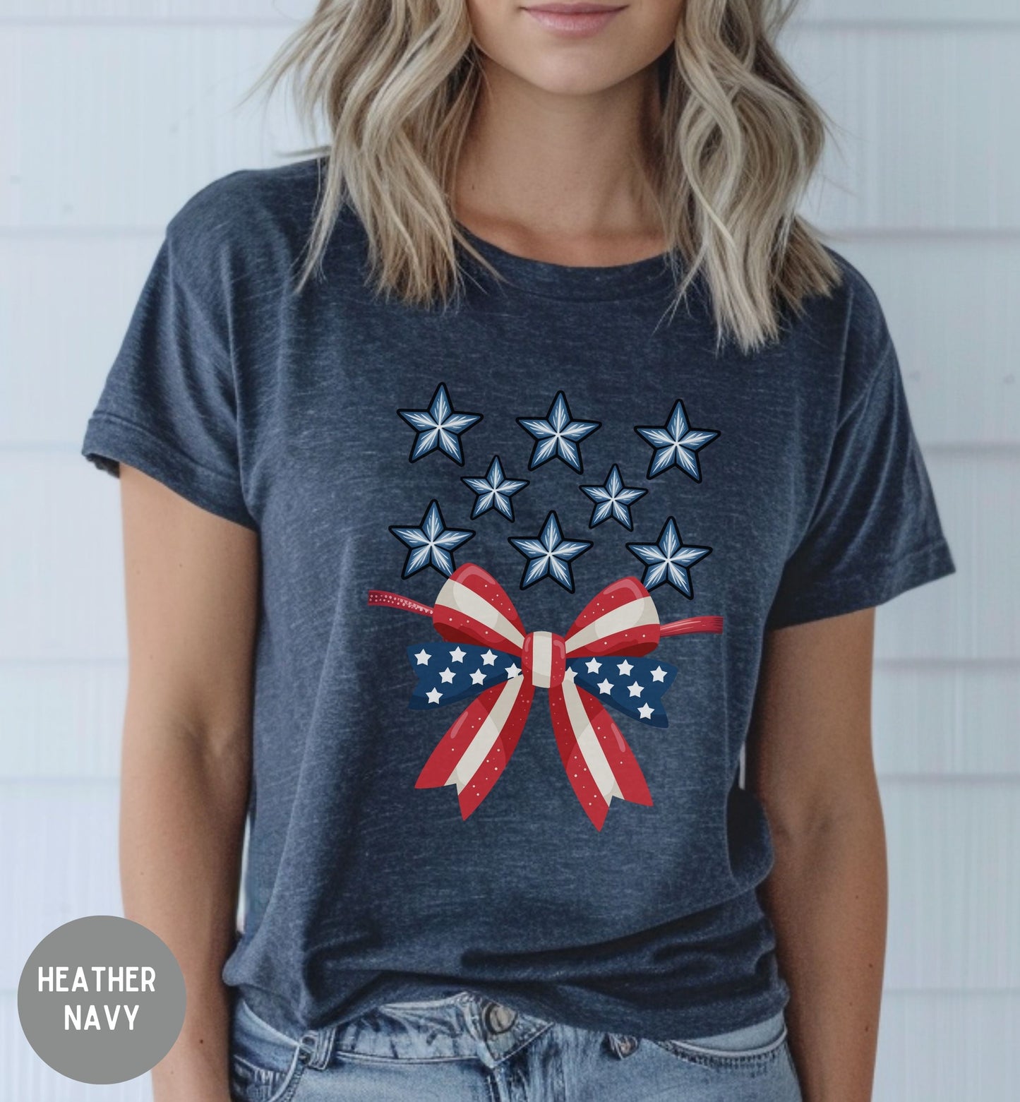 Patriotic Bow Shirt, Red White and Blue Tee, Fourth of July Shirt, Stars and Stripes Shirt, USA Patriotic Graphic Tee, America Birthday