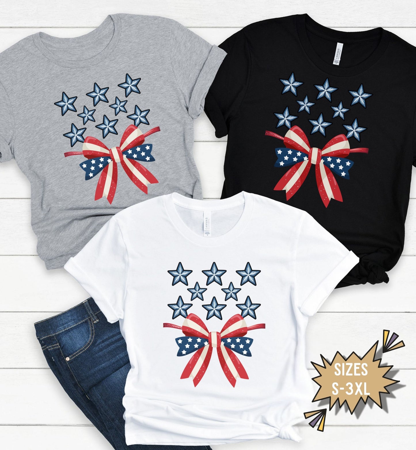 Patriotic Bow Shirt, Red White and Blue Tee, Fourth of July Shirt, Stars and Stripes Shirt, USA Patriotic Graphic Tee, America Birthday