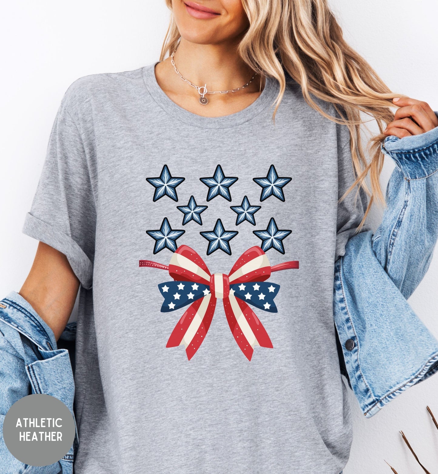 Patriotic Bow Shirt, Red White and Blue Tee, Fourth of July Shirt, Stars and Stripes Shirt, USA Patriotic Graphic Tee, America Birthday