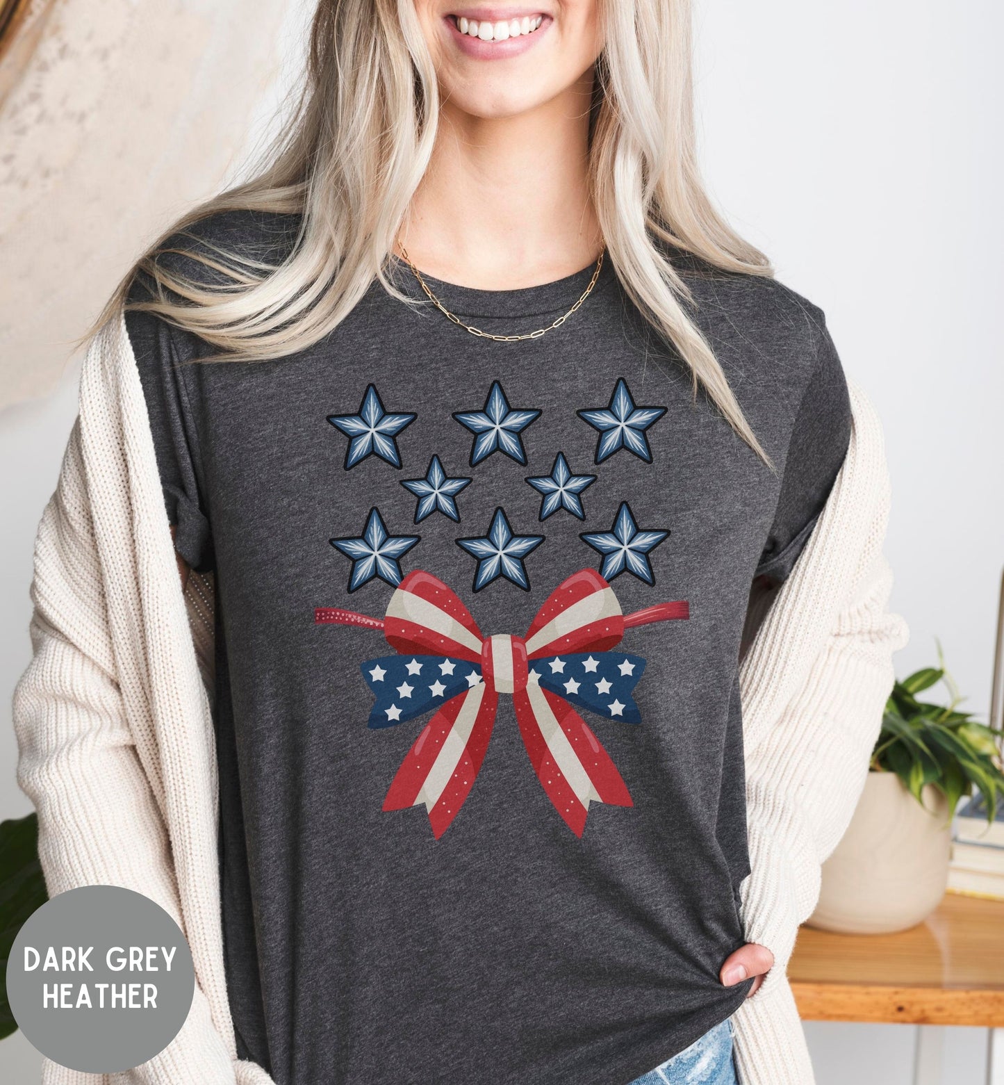 Patriotic Bow Shirt, Red White and Blue Tee, Fourth of July Shirt, Stars and Stripes Shirt, USA Patriotic Graphic Tee, America Birthday