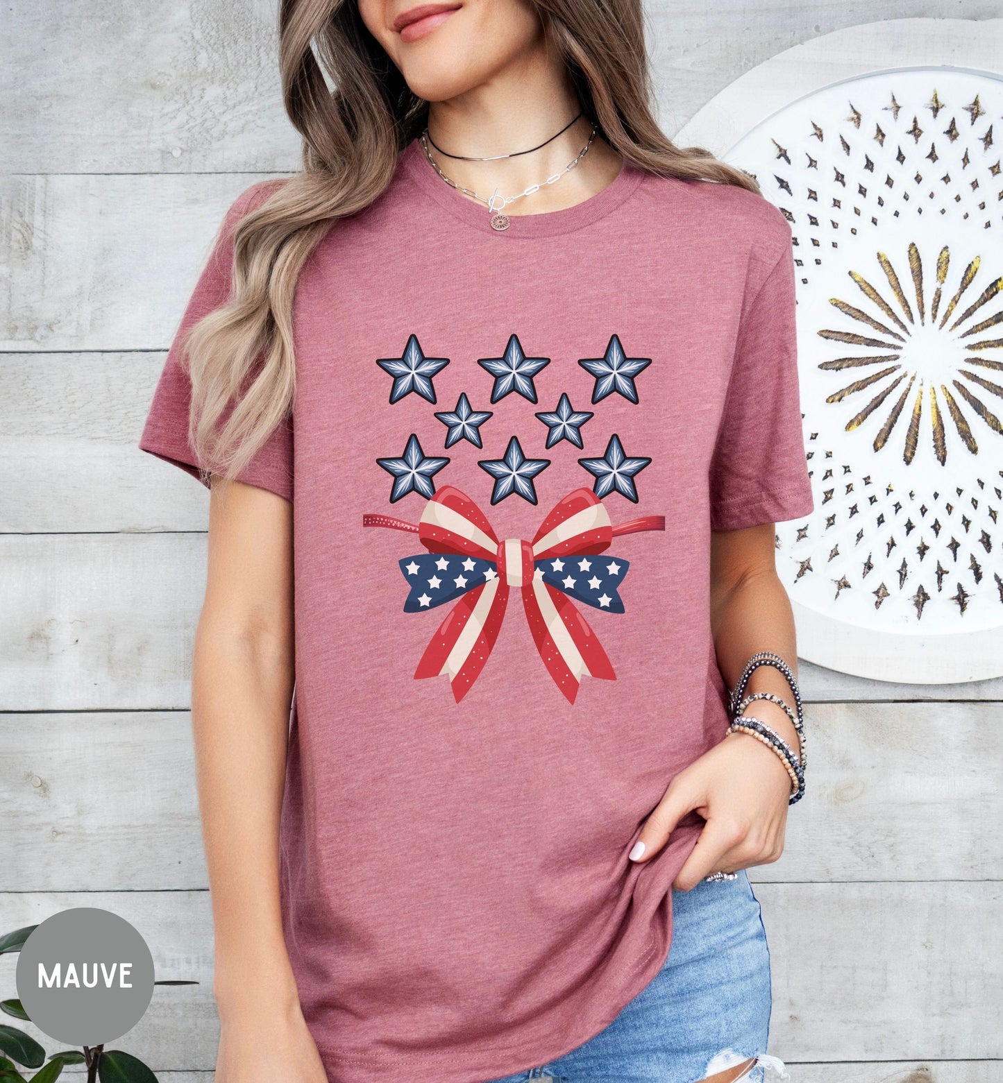 Patriotic Bow Shirt, Red White and Blue Tee, Fourth of July Shirt, Stars and Stripes Shirt, USA Patriotic Graphic Tee, America Birthday