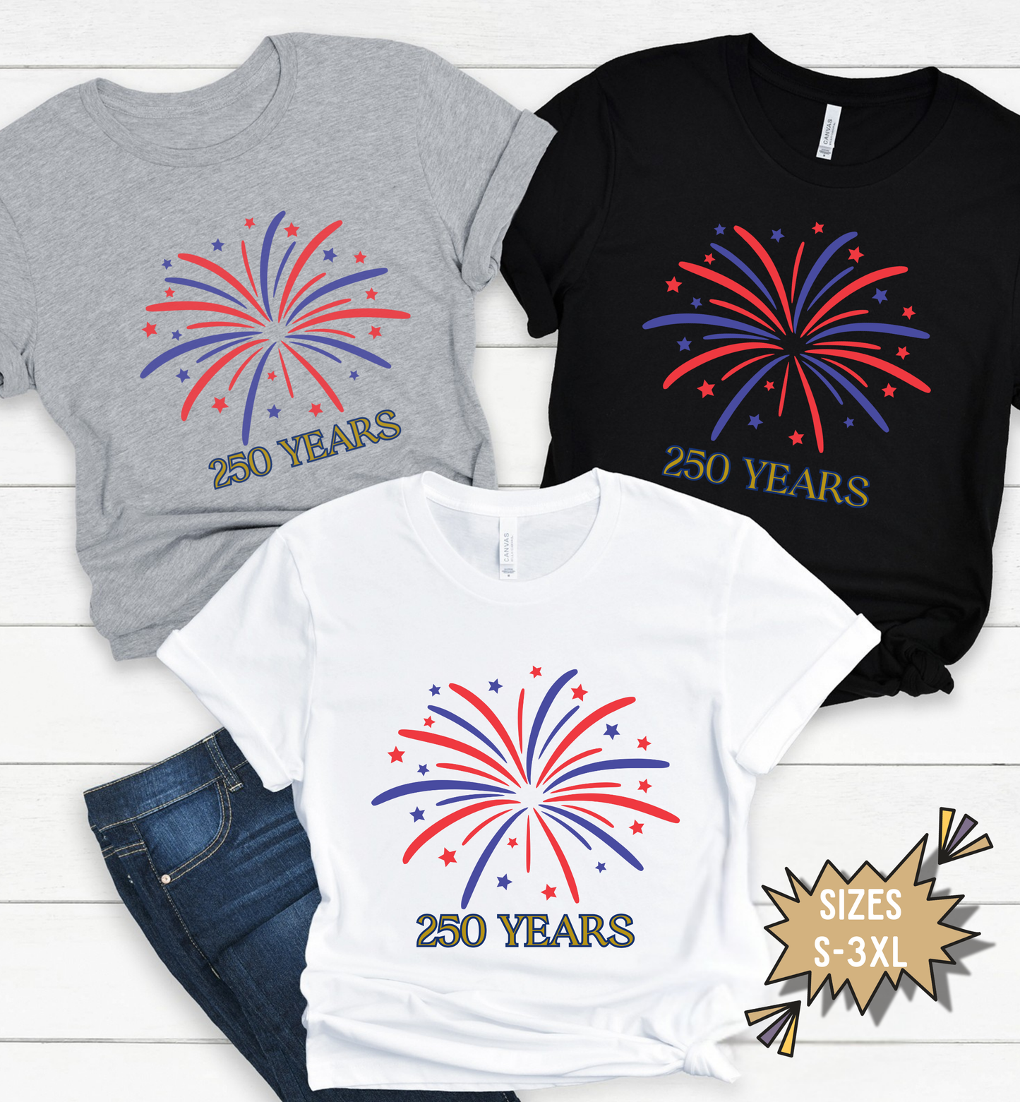 America 250 Years Shirt, Patriotic Fireworks T-Shirt, USA Anniversary Tee, 4th of July Celebration Shirt, USA pride, Womans Tee, BBQ shirt