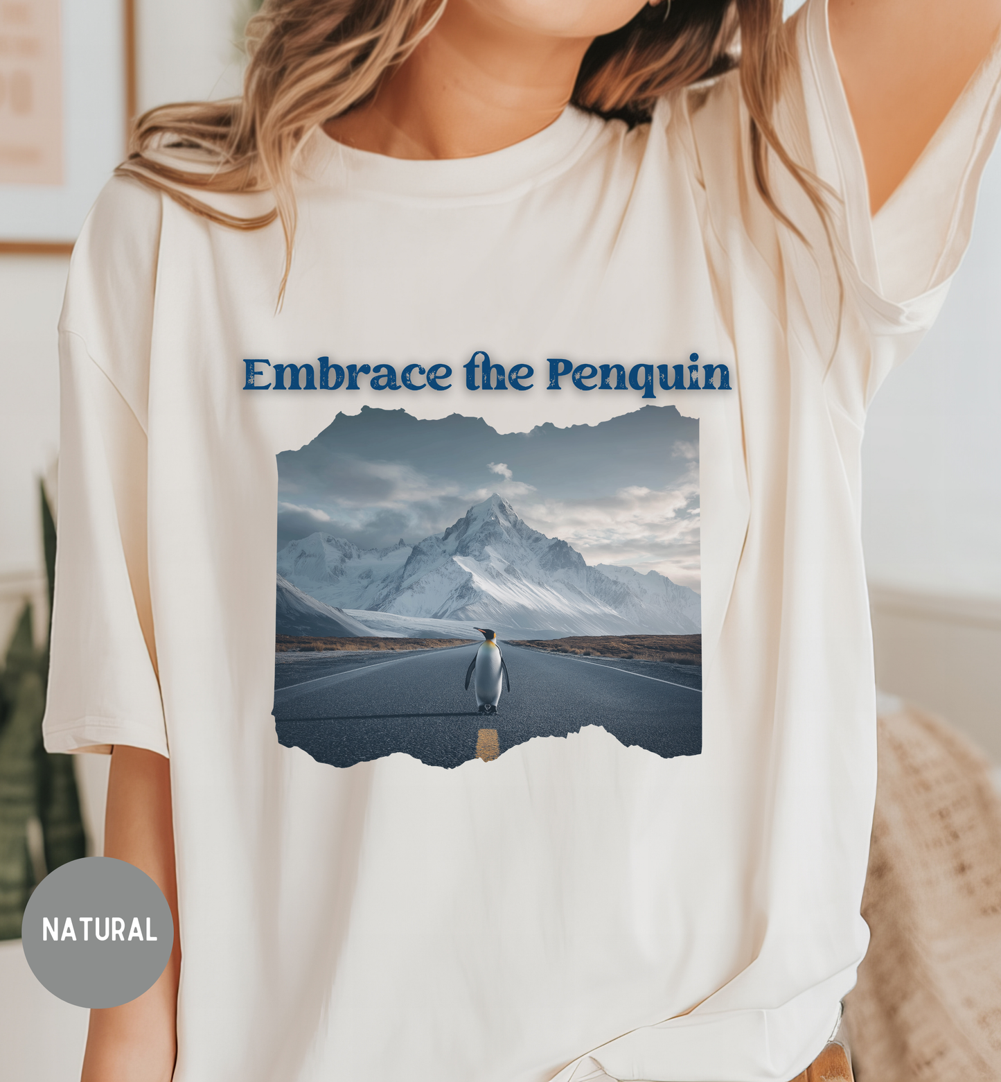 Embrace the Penguin T-Shirt, Funny Inspirational Penguin Shirt, Journey, Mountain Road Graphic Tee, Nature Lover, Unisex Shirt