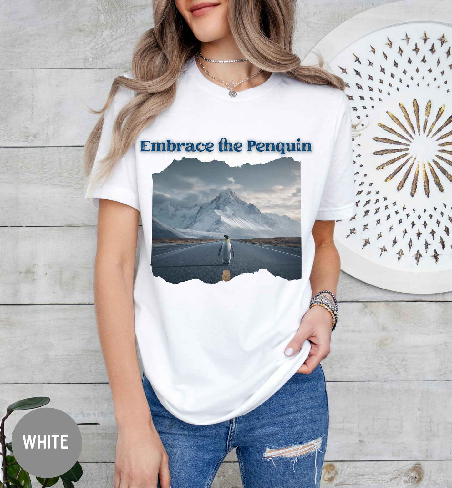 Embrace the Penguin T-Shirt, Funny Inspirational Penguin Shirt, Journey, Mountain Road Graphic Tee, Nature Lover, Unisex Shirt
