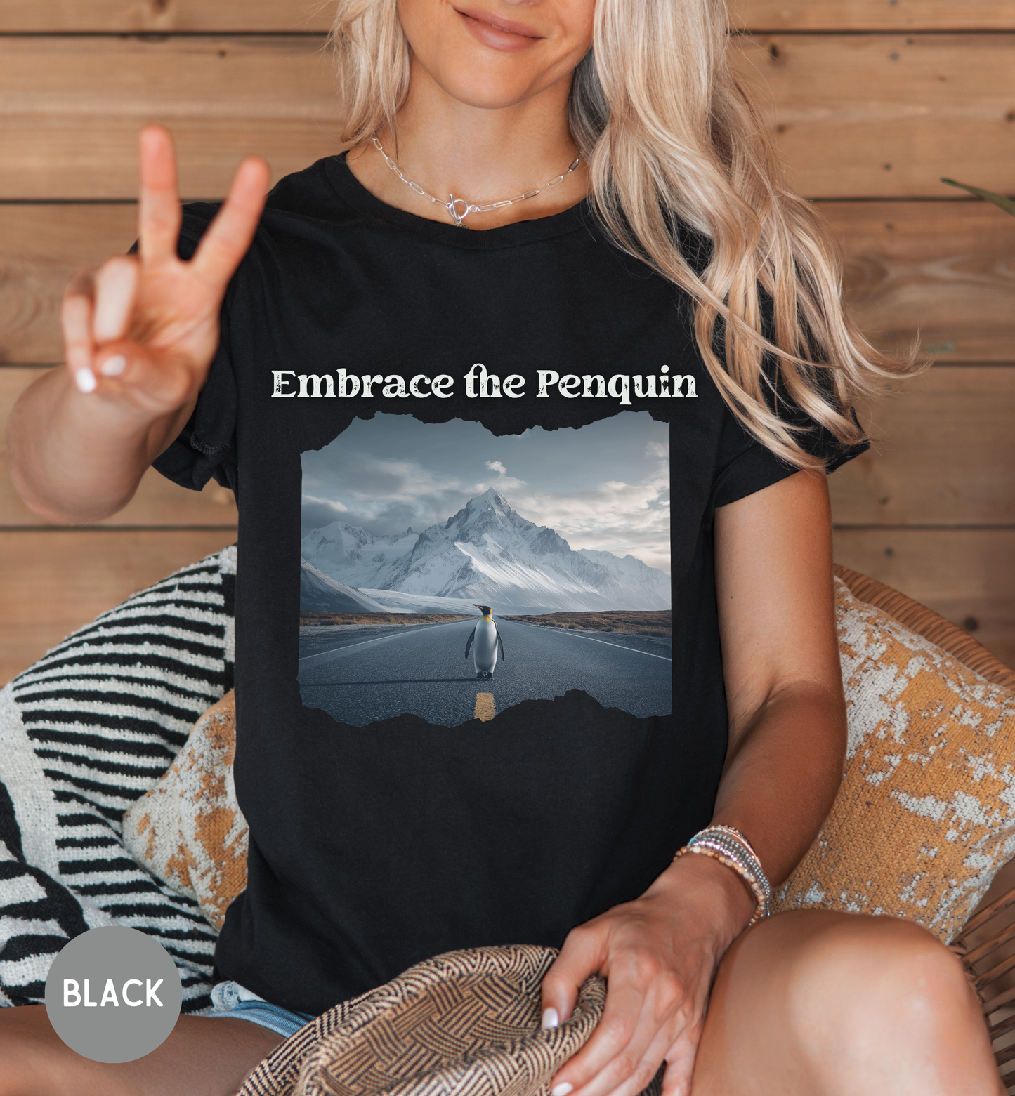 Embrace the Penguin T-Shirt, Funny Inspirational Penguin Shirt, Journey, Mountain Road Graphic Tee, Nature Lover, Unisex Shirt