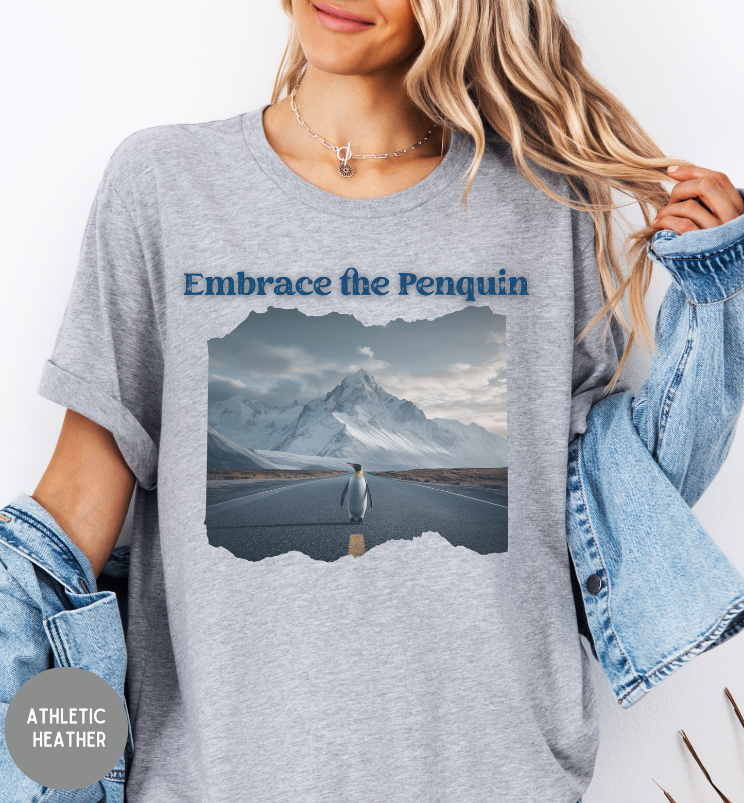 Embrace the Penguin T-Shirt, Funny Inspirational Penguin Shirt, Journey, Mountain Road Graphic Tee, Nature Lover, Unisex Shirt