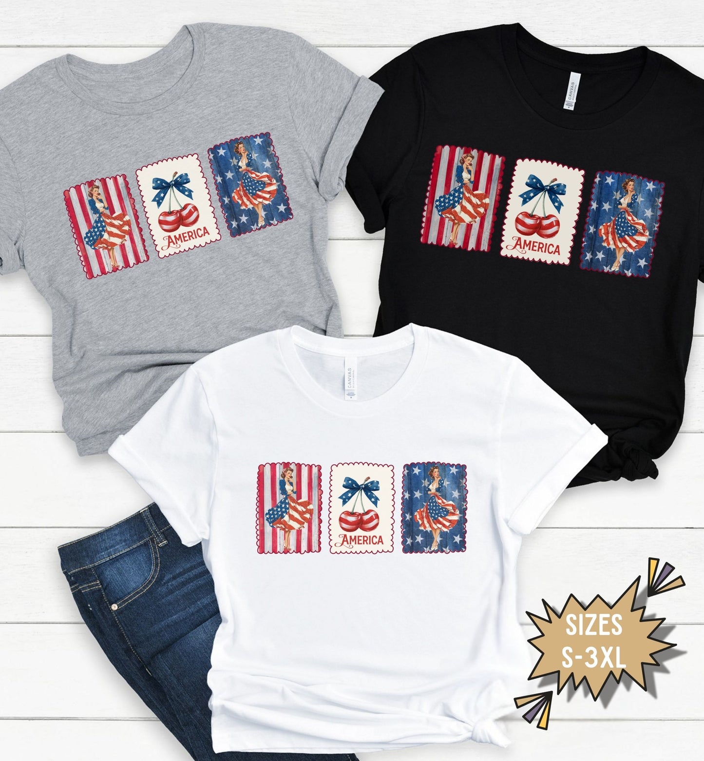 Vintage America Patriotic Shirt, Retro Fourth of July Tee, Americana Cherry Shirt, USA Flag Graphic T-Shirt, Summer tee, America 250th