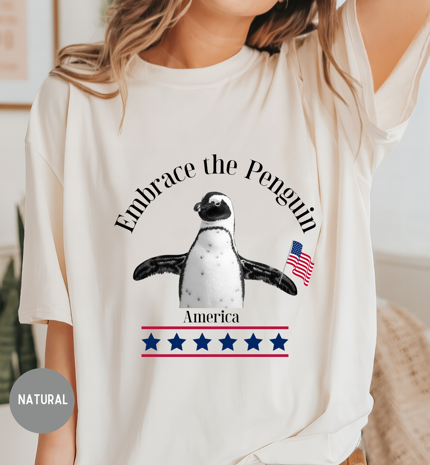 Embrace the Penguin T-Shirt, Patriotic Penguin Shirt, Funny Fourth of July Tee, Unisex USA Graphic Shirt, USA, America, Funny Animal