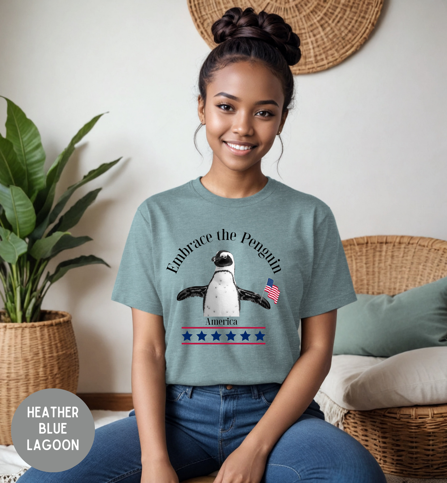 Embrace the Penguin T-Shirt, Patriotic Penguin Shirt, Funny Fourth of July Tee, Unisex USA Graphic Shirt, USA, America, Funny Animal