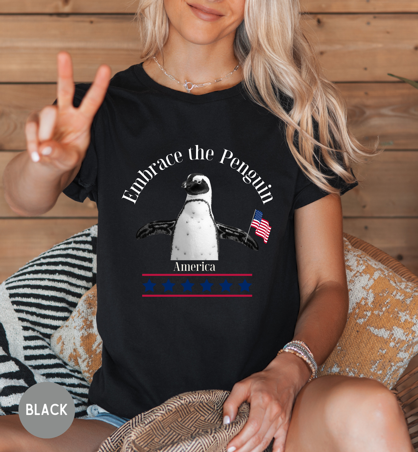 Embrace the Penguin T-Shirt, Patriotic Penguin Shirt, Funny Fourth of July Tee, Unisex USA Graphic Shirt, USA, America, Funny Animal