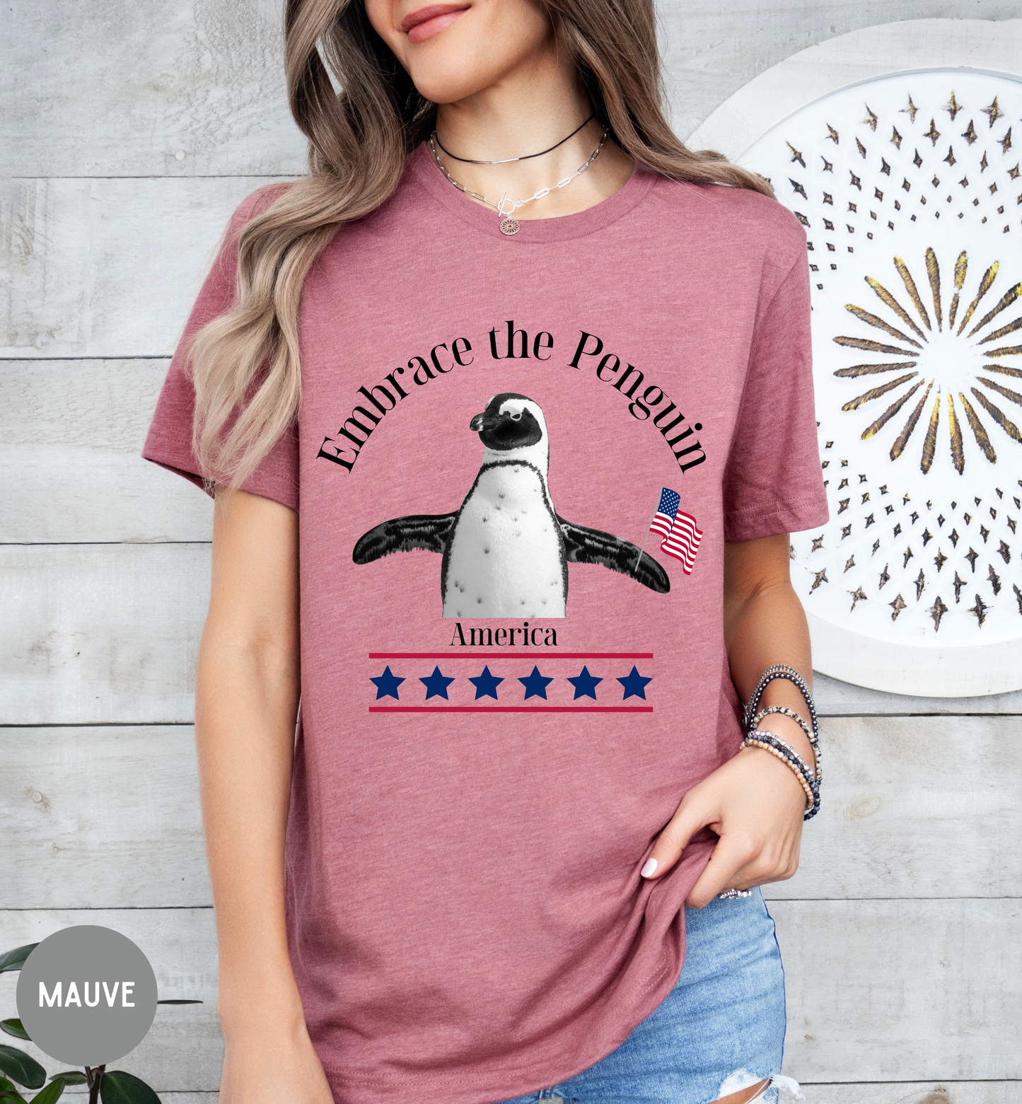 Embrace the Penguin T-Shirt, Patriotic Penguin Shirt, Funny Fourth of July Tee, Unisex USA Graphic Shirt, USA, America, Funny Animal