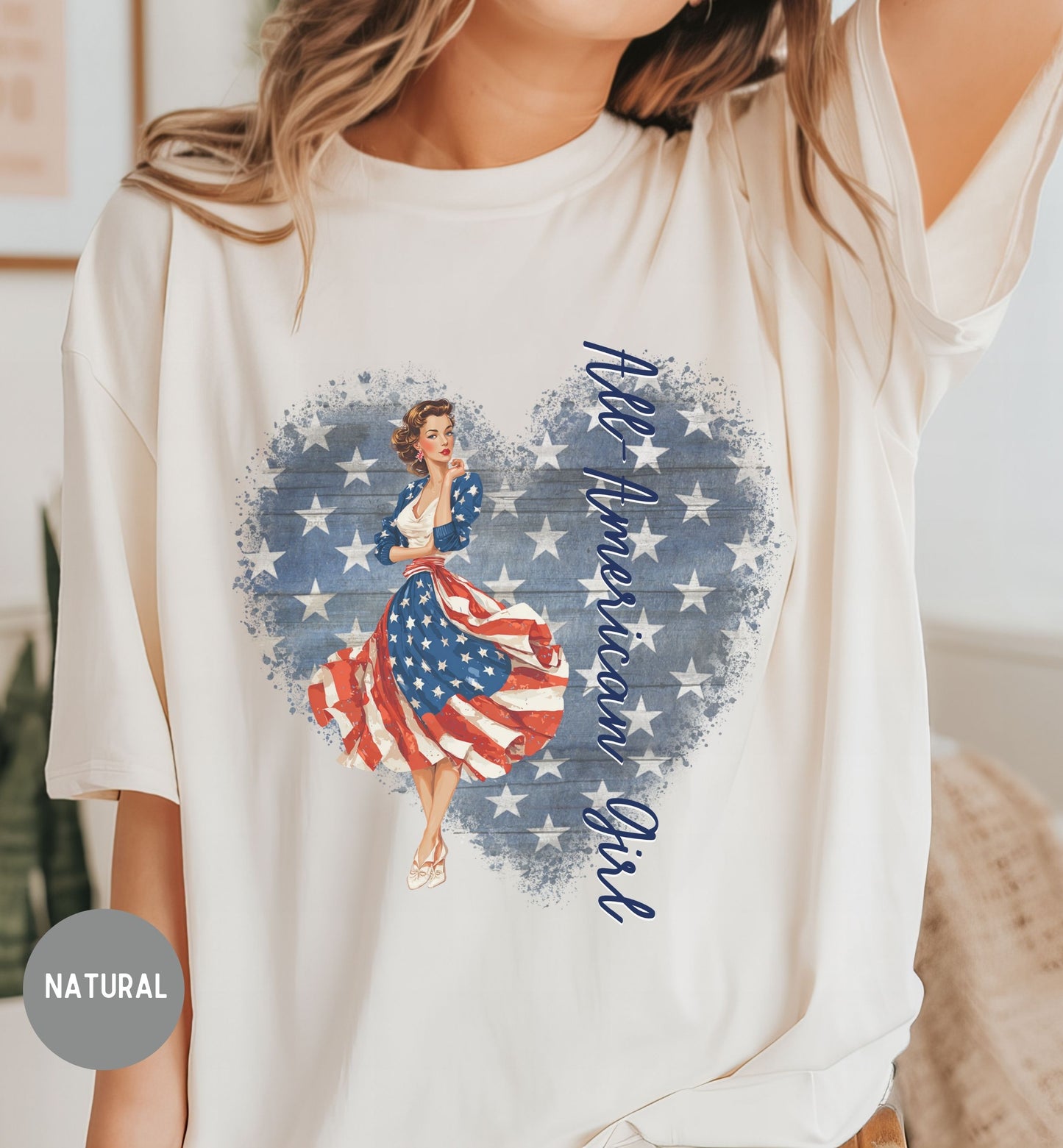 All American Girl, Vintage Patriotic T-Shirt, Fourth of July Tee, Summer tee, Retro shirt, America 250th, Stars and stripes, USA pride shirt