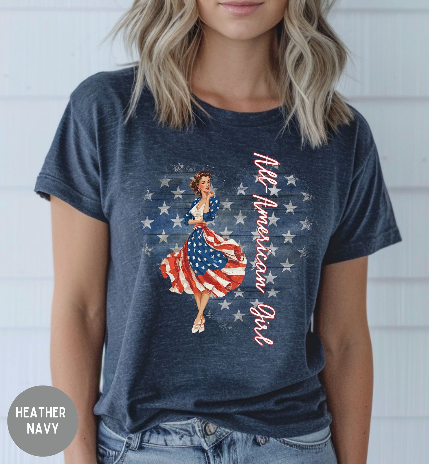 All American Girl, Vintage Patriotic T-Shirt, Fourth of July Tee, Summer tee, Retro shirt, America 250th, Stars and stripes, USA pride shirt