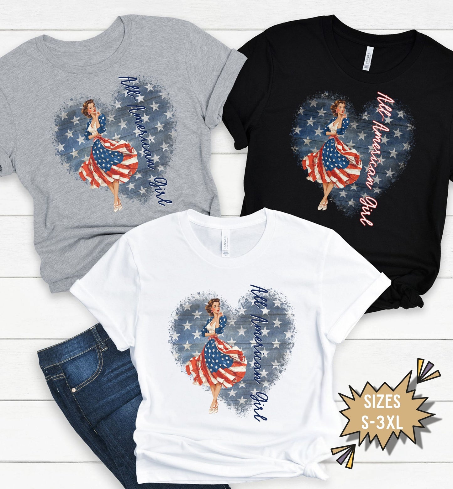 All American Girl, Vintage Patriotic T-Shirt, Fourth of July Tee, Summer tee, Retro shirt, America 250th, Stars and stripes, USA pride shirt