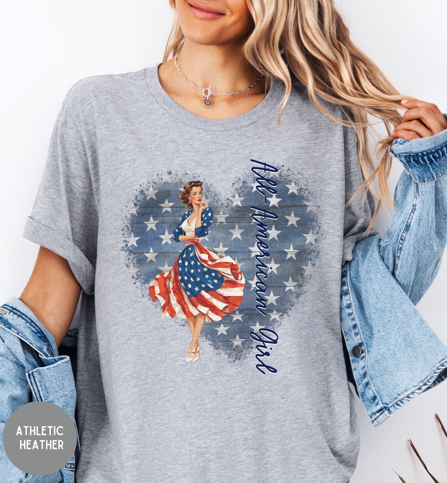 All American Girl, Vintage Patriotic T-Shirt, Fourth of July Tee, Summer tee, Retro shirt, America 250th, Stars and stripes, USA pride shirt