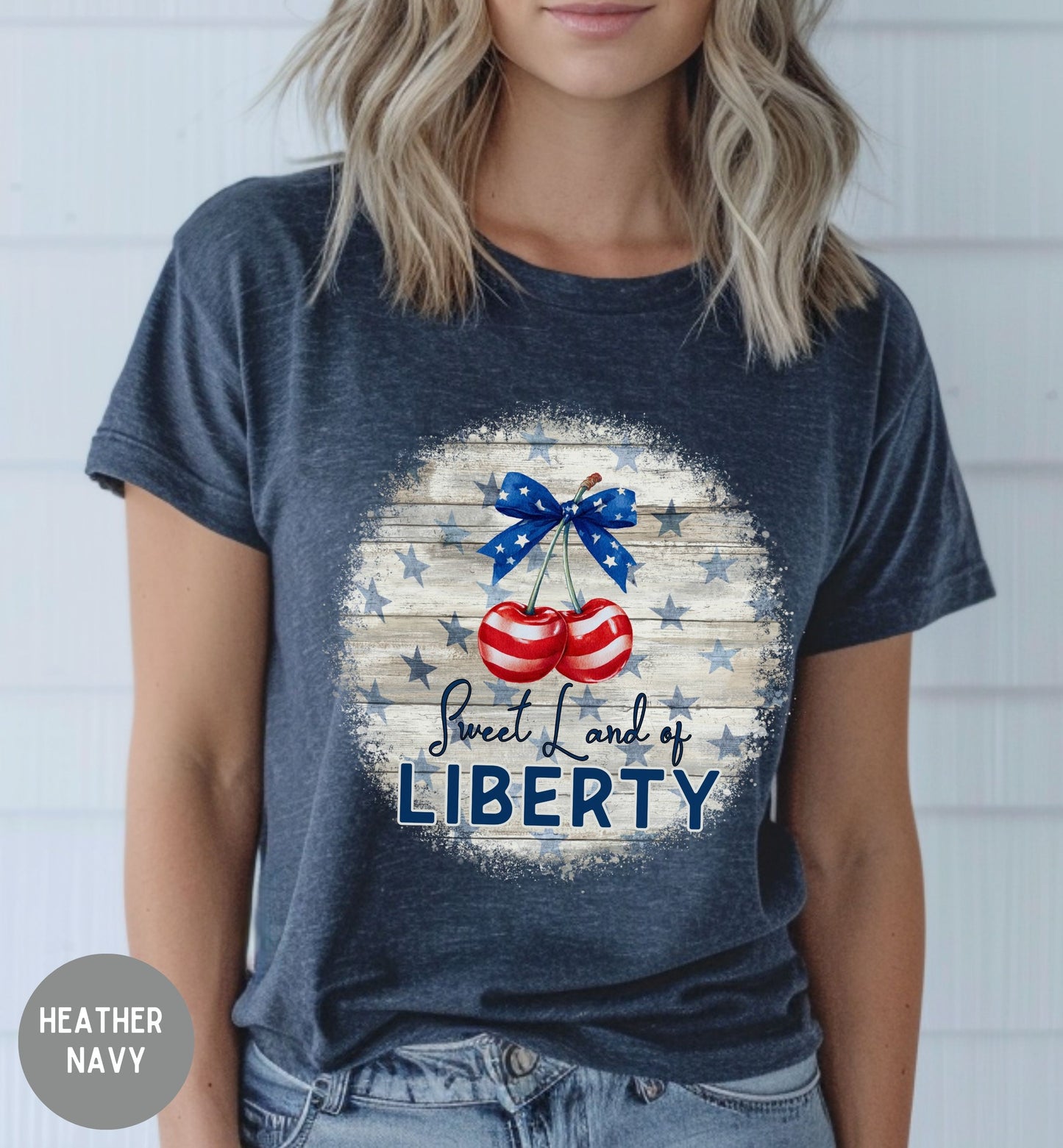 Sweet Land of Liberty Patriotic T-Shirt, Retro Fourth of July Tee, Americana Cherry Shirt, Bow Tee, USA T-Shirt, Summer tee, America 250th