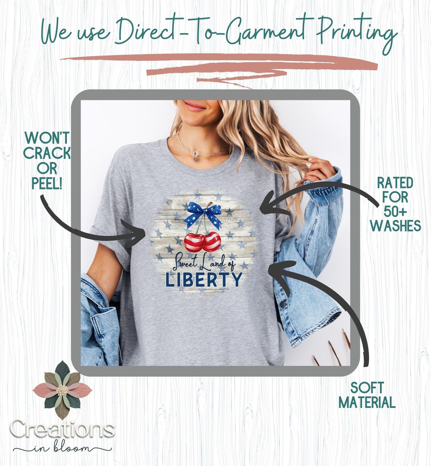 Sweet Land of Liberty Patriotic T-Shirt, Retro Fourth of July Tee, Americana Cherry Shirt, Bow Tee, USA T-Shirt, Summer tee, America 250th