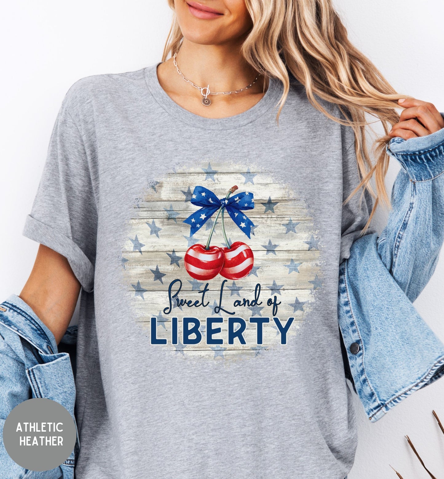 Sweet Land of Liberty Patriotic T-Shirt, Retro Fourth of July Tee, Americana Cherry Shirt, Bow Tee, USA T-Shirt, Summer tee, America 250th