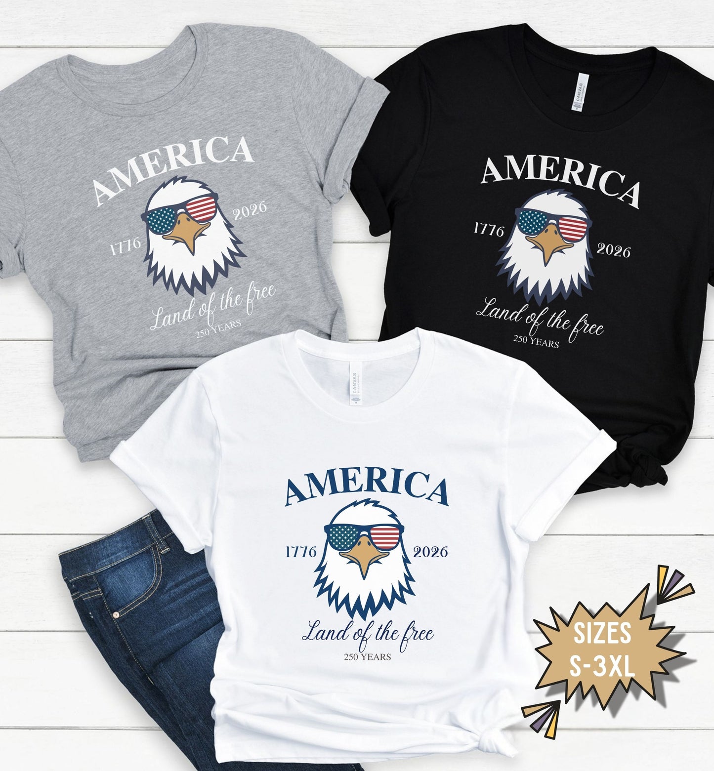 Land of the Free, America 1776-2026 tee, Red White Blue, American Eagle Tee, Fourth of July Shirt, Patriotic tee, Stars and Stripes, USA tee