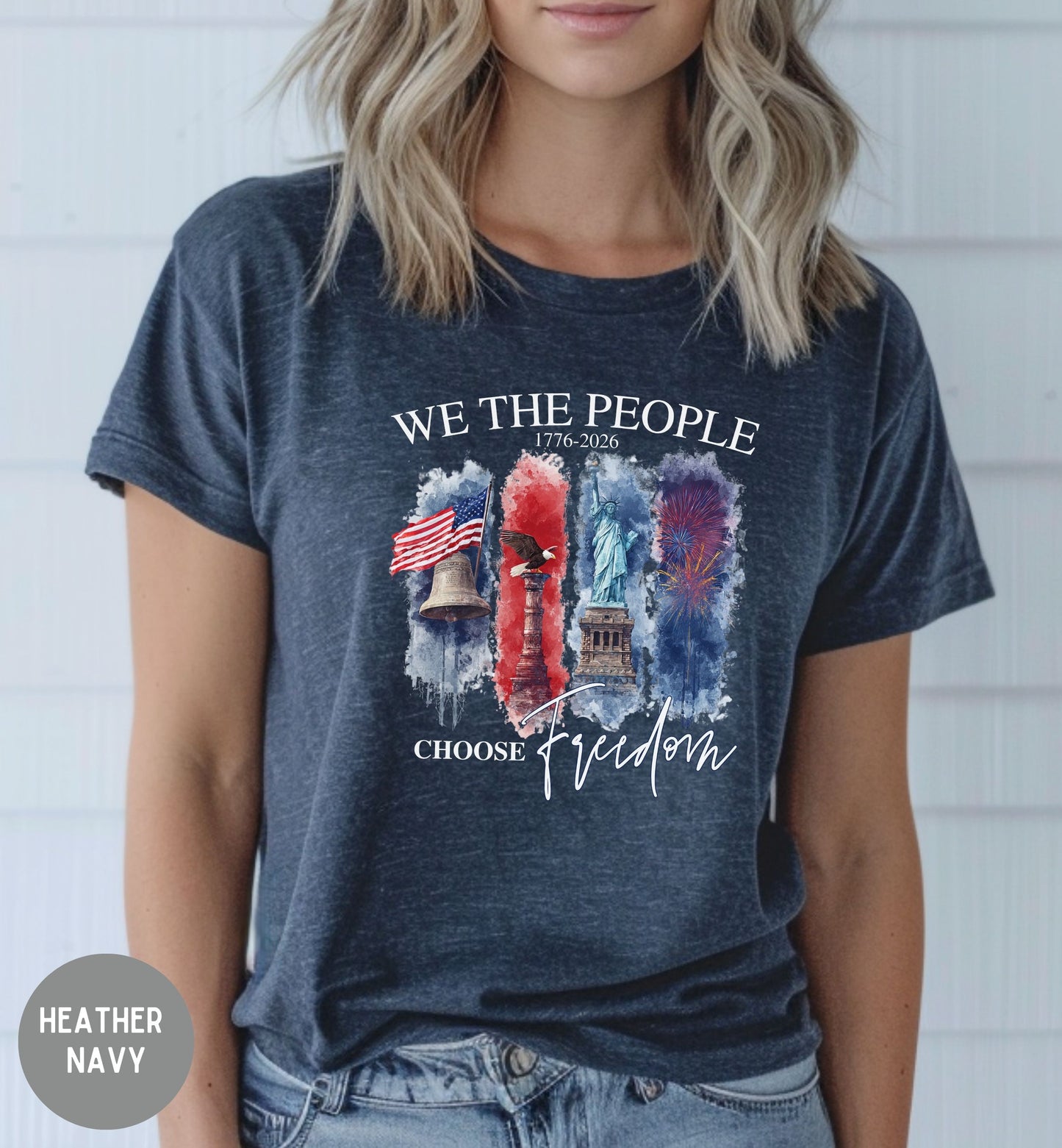 We the People, Land of the Free, America 1776-2026 tee, Red White Blue, Freedom tee, Fourth of July Shirt, Patriotic tee, Stars and Stripes