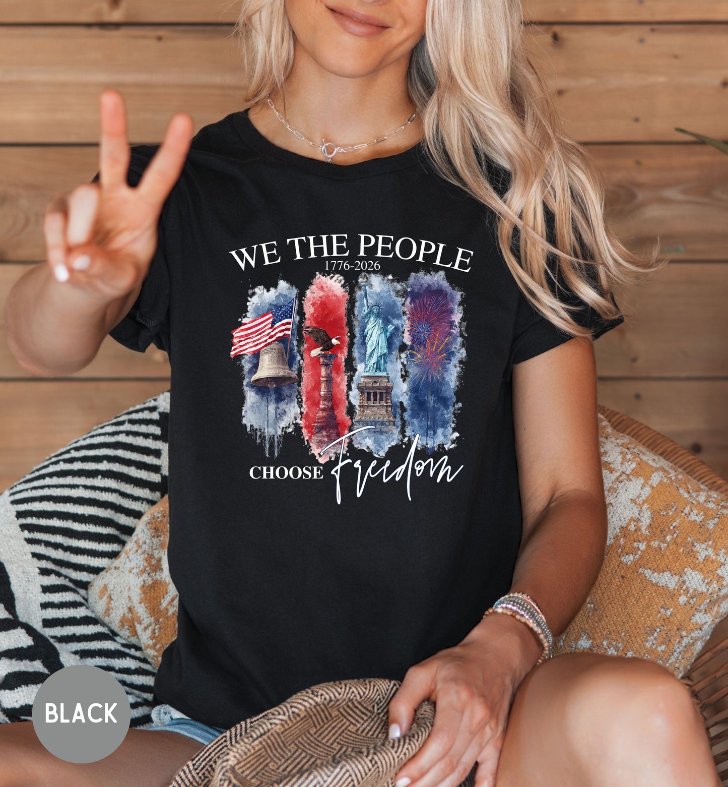 We the People, Land of the Free, America 1776-2026 tee, Red White Blue, Freedom tee, Fourth of July Shirt, Patriotic tee, Stars and Stripes