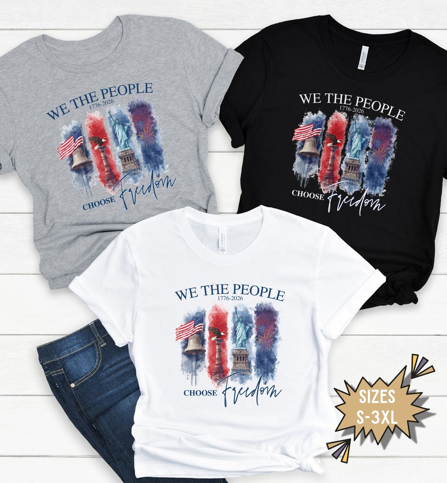 We the People, Land of the Free, America 1776-2026 tee, Red White Blue, Freedom tee, Fourth of July Shirt, Patriotic tee, Stars and Stripes