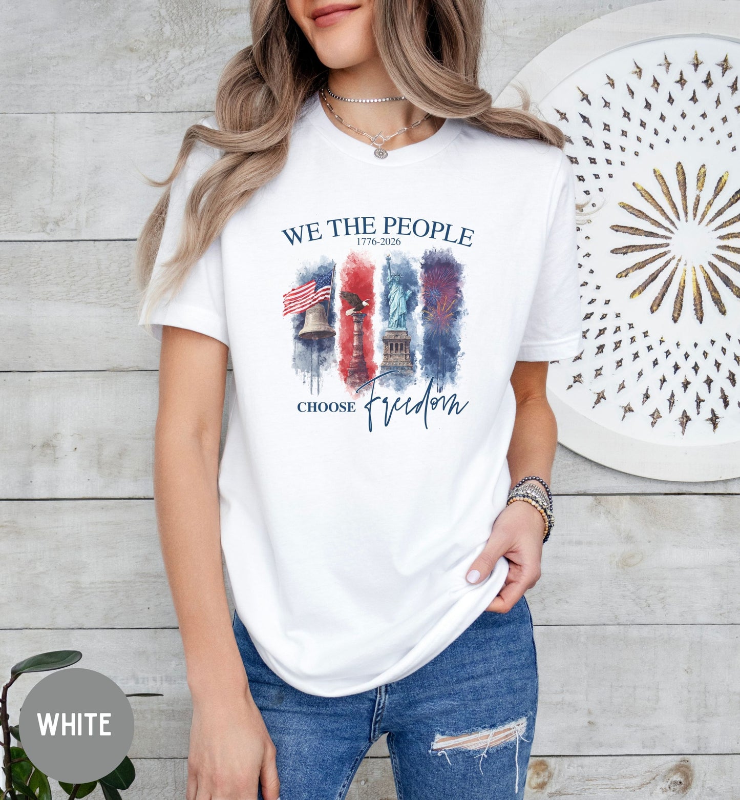 We the People, Land of the Free, America 1776-2026 tee, Red White Blue, Freedom tee, Fourth of July Shirt, Patriotic tee, Stars and Stripes