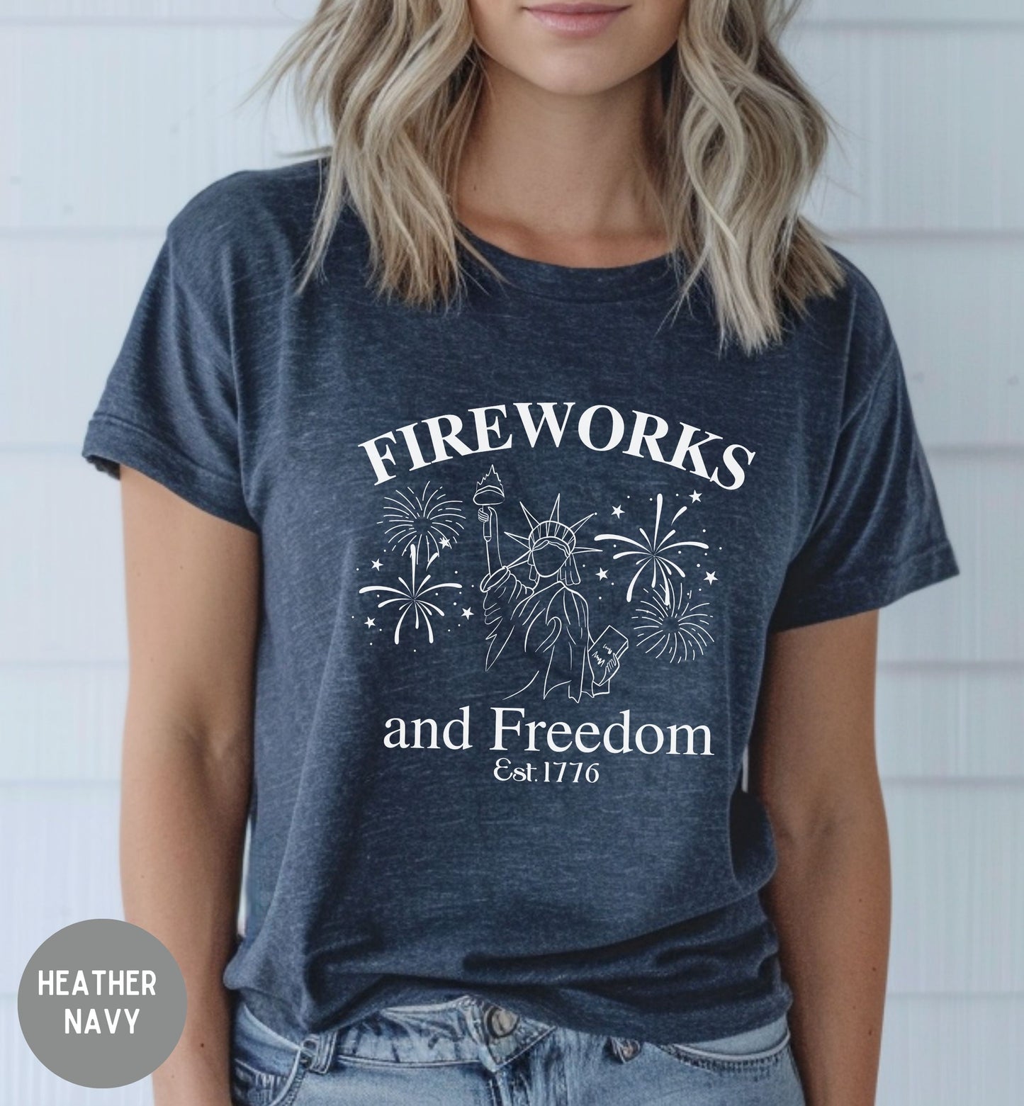 Fireworks and Freedom Shirt, Land of the Free, 1776 tee, Red White Blue, Freedom tee, Fourth of July Shirt, Patriotic tee, Stars and Stripes