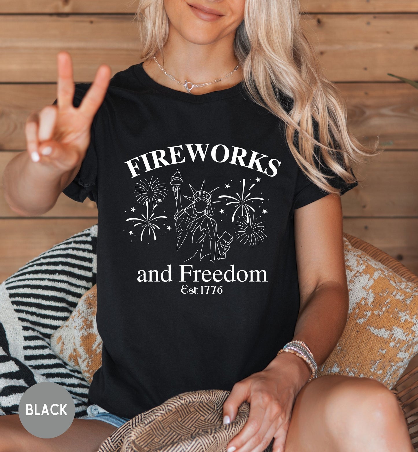 Fireworks and Freedom Shirt, Land of the Free, 1776 tee, Red White Blue, Freedom tee, Fourth of July Shirt, Patriotic tee, Stars and Stripes