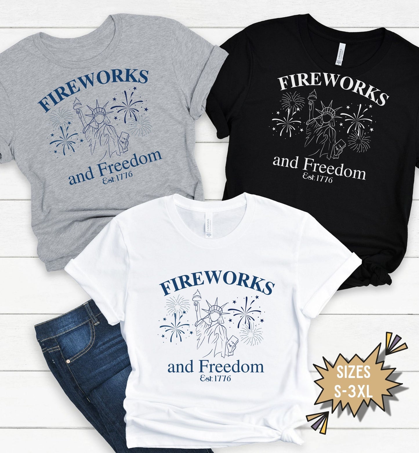 Fireworks and Freedom Shirt, Land of the Free, 1776 tee, Red White Blue, Freedom tee, Fourth of July Shirt, Patriotic tee, Stars and Stripes